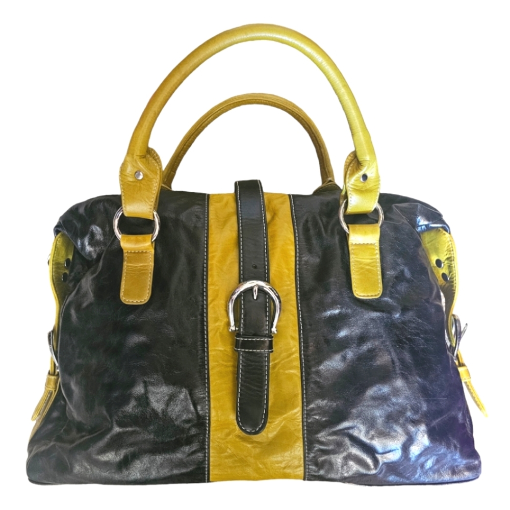 Black and Yellow Two-Tone Leather Satchel